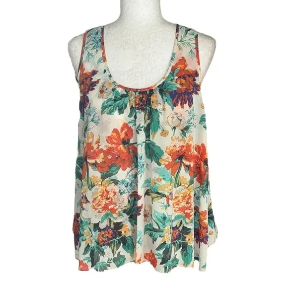 NEW Anthropologie Meadow Rue Floral Chiffon Jersey Knit Overlap Back Tank Top  M - Picture 4 of 15